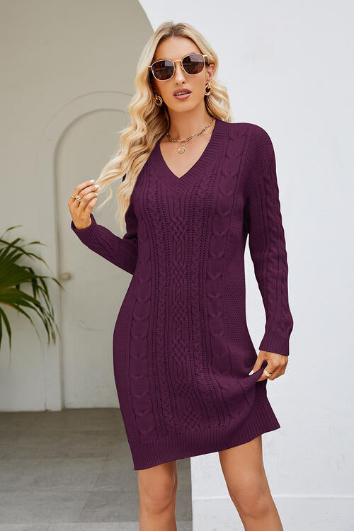 swvws Cable-Knit Long Sleeve Sweater Dress