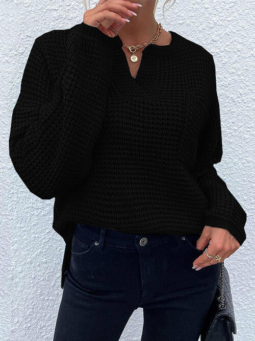 swvws Notched Long Sleeve Sweater