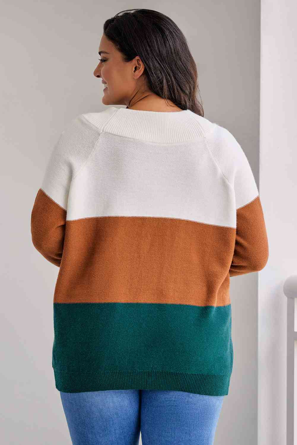 swvws Plus Size Color Block Long Sleeve Sweater