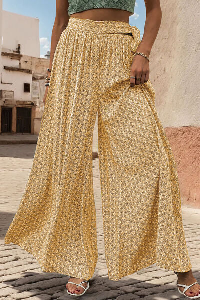 swvws Printed Tied Wide Leg Pants