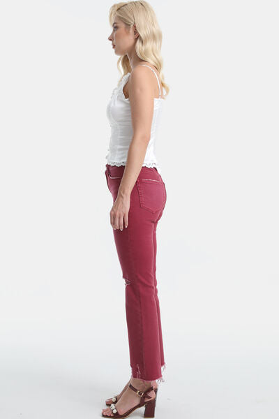 swvws BAYEAS Full Size High Waist Distressed Raw Hem Flare Jeans