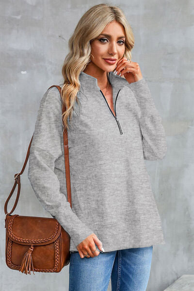 swvws Half Zip Pocketed Dropped Shoulder Sweatshirt