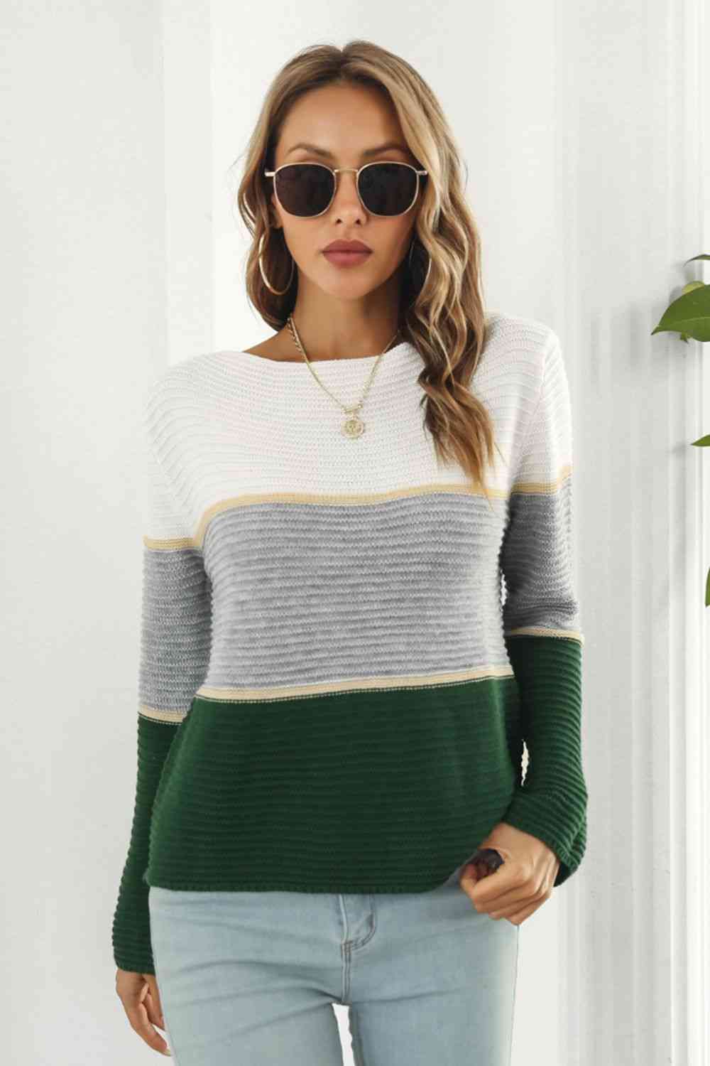 swvws Color Block Horizontal Ribbing Sweater