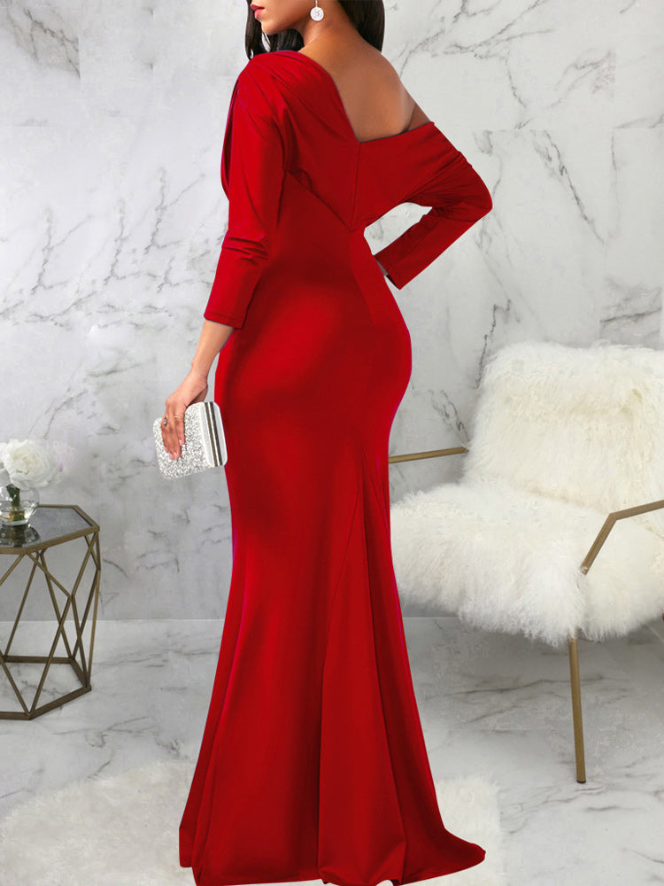 Sixsr One Shoulder Long Sleeve Ruched Maxi Dress