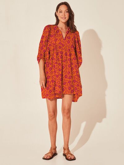 swvws Floral Tie Neck Balloon Sleeve Dress