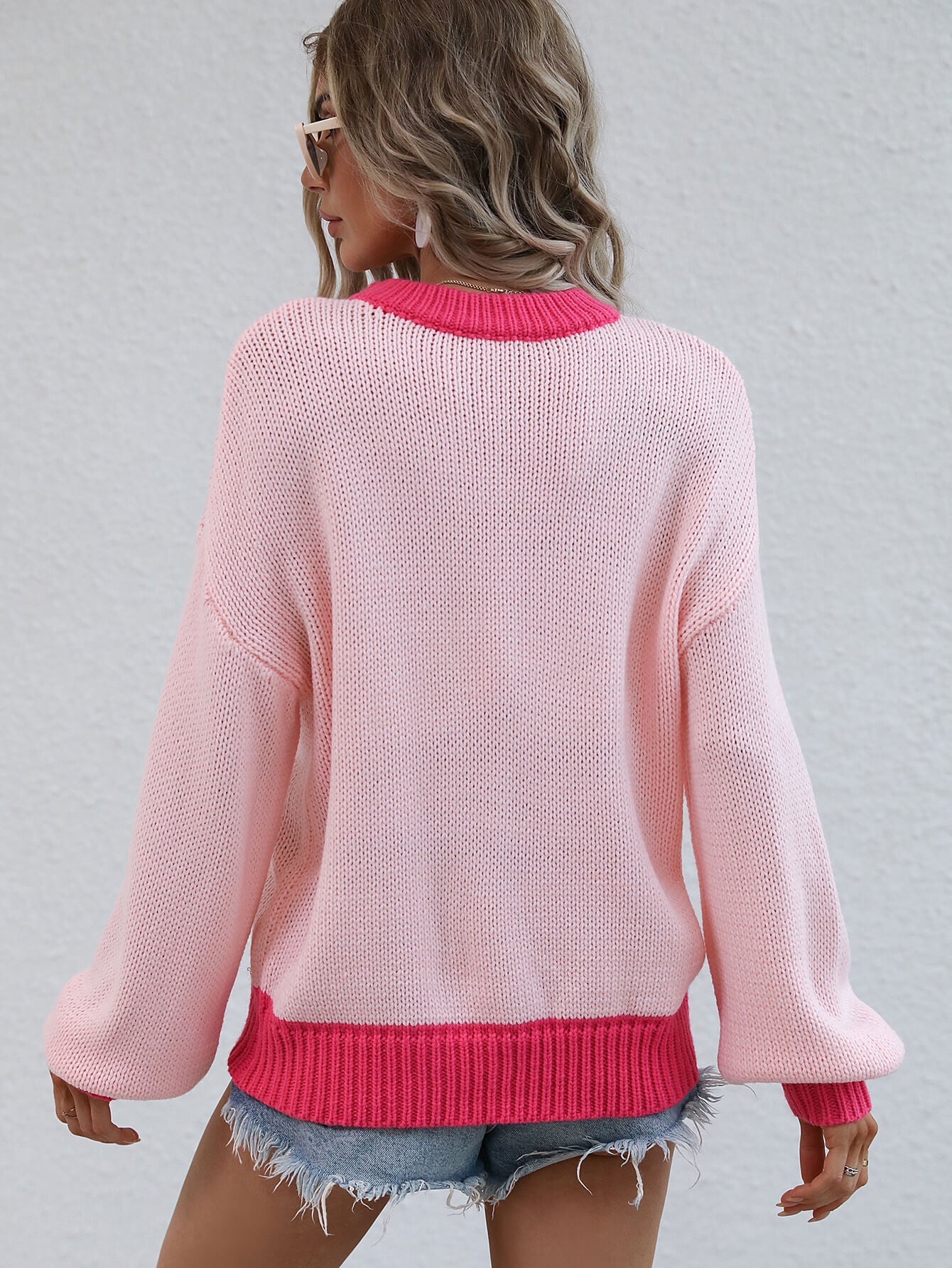 swvws Contrast Trim Drop Shoulder Pullover Sweater