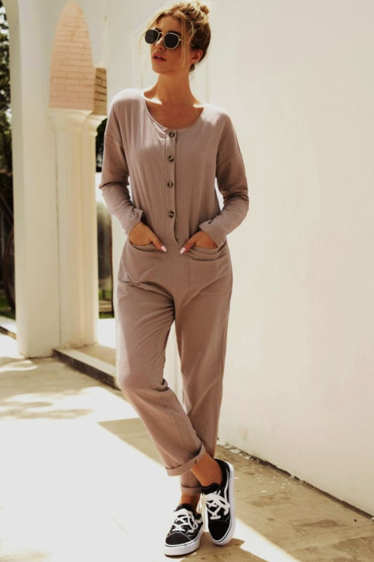 swvws Buttoned Drop Shoulder Pocket Jumpsuit