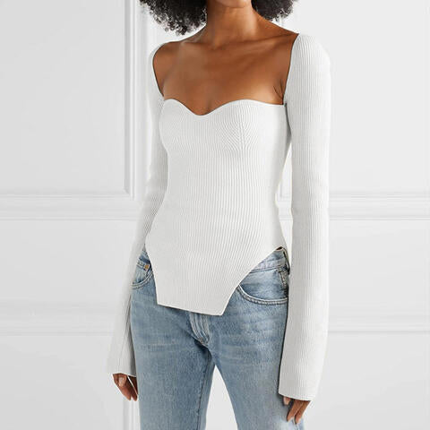 swvws Sweetheart Neck Long Sleeve Knit Top