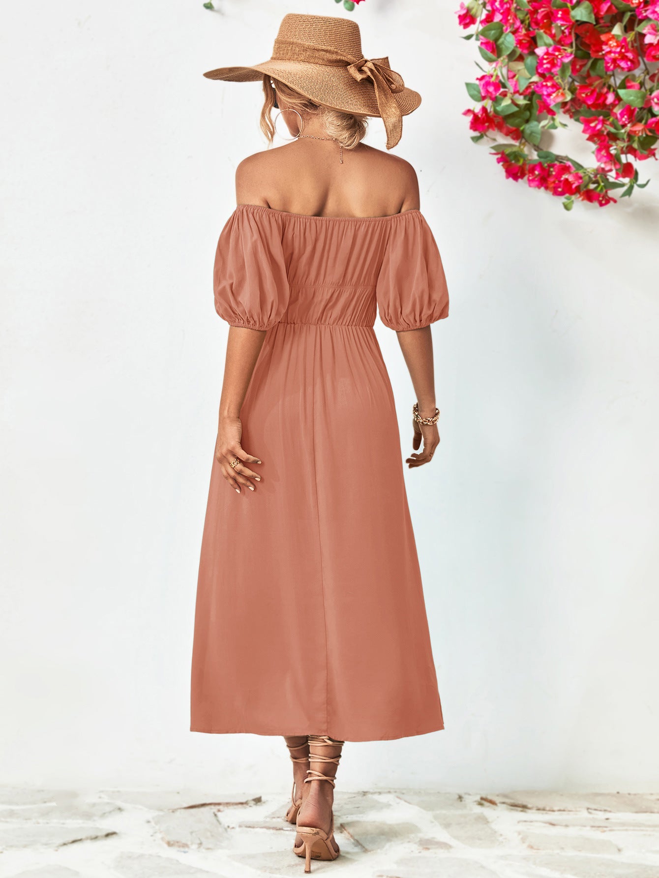 swvws Off-Shoulder Balloon Sleeve Midi Dress