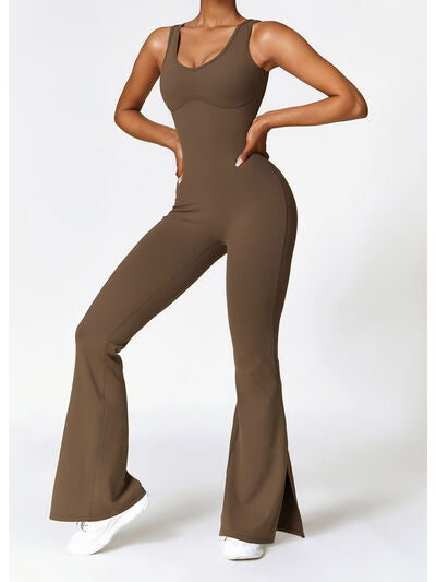 swvws Wide Strap Bootcut Slit Active Jumpsuit