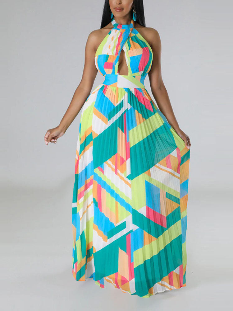 Sixsr Halter Pleated Maxi Dress