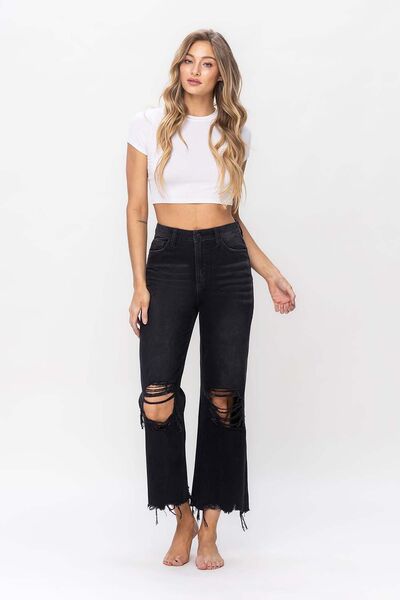 swvws Vervet by Flying Monkey Vintage Ultra High Waist Distressed Crop Flare Jeans