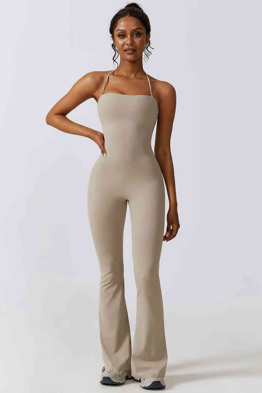 swvws Halter Neck Flare Sport Jumpsuit