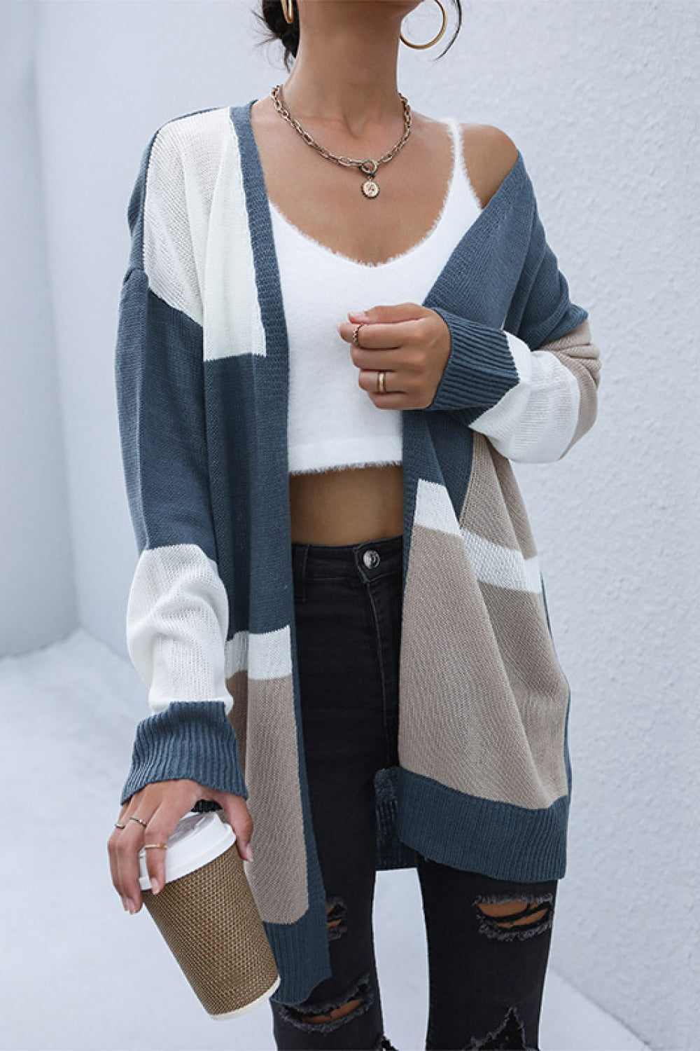 swvws Color Block Dropped Shoulder Cardigan