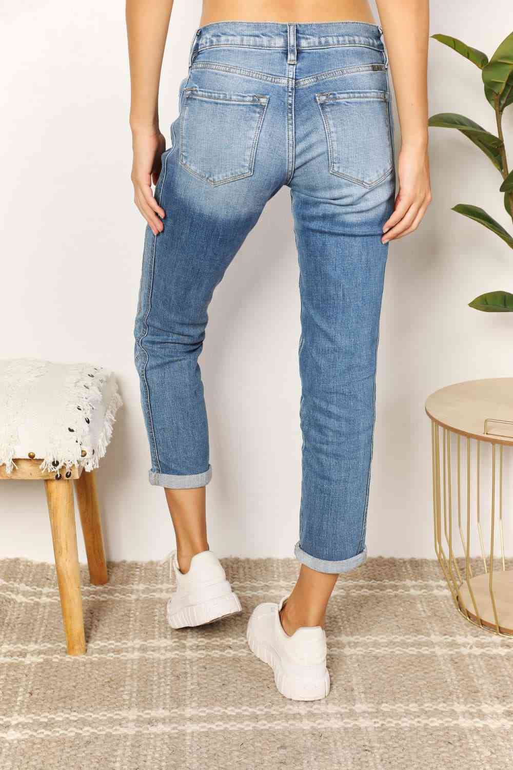 swvws Kancan Full Size Mid Rise Slim Boyfriend Jeans