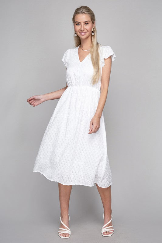 swvws V neck embroidered eyelet dress