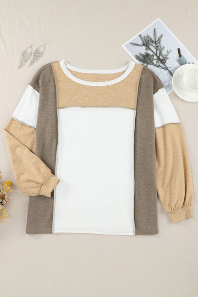 swvws Color Block Exposed Seam Boat Neck Sweatshirt