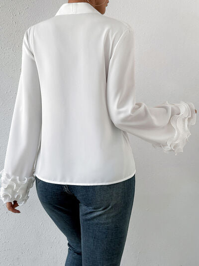 swvws Lettuce Hem V-Neck Long Sleeve Blouse