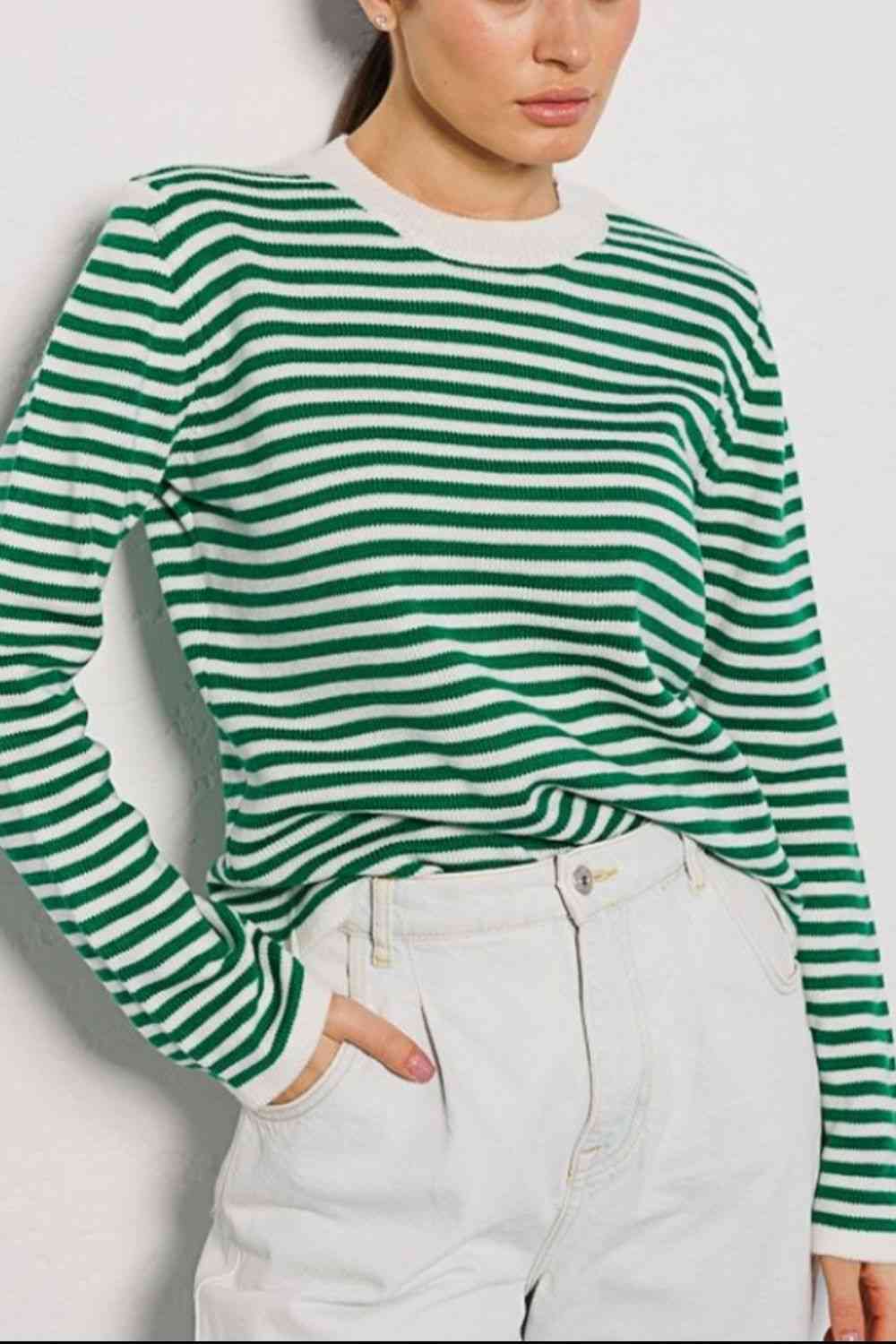 swvws Striped Round Neck Long Sleeve Sweater