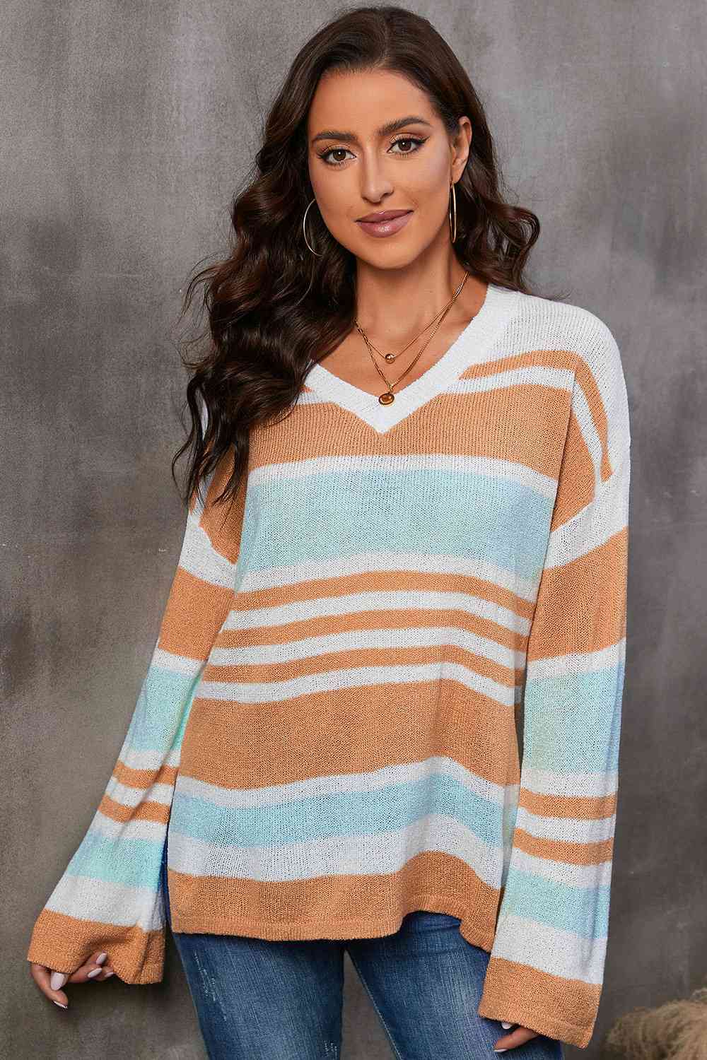 swvws Striped V-Neck Knit Top