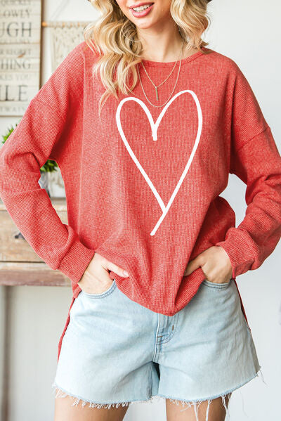 swvws Slit Waffle-Knit Boat Neck Long Sleeve Sweatshirt