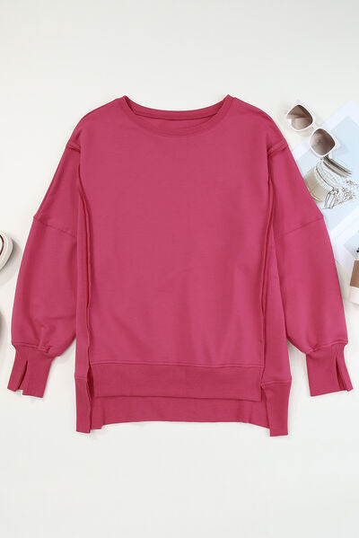 swvws Slit Exposed Seam Round Neck Sweatshirt