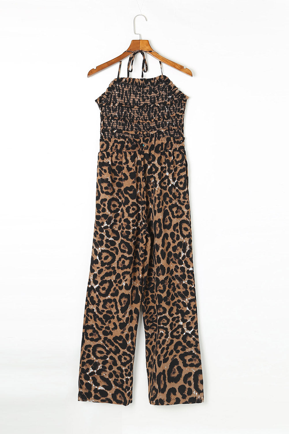 swvws Leopard Smocked Halter Neck Jumpsuit