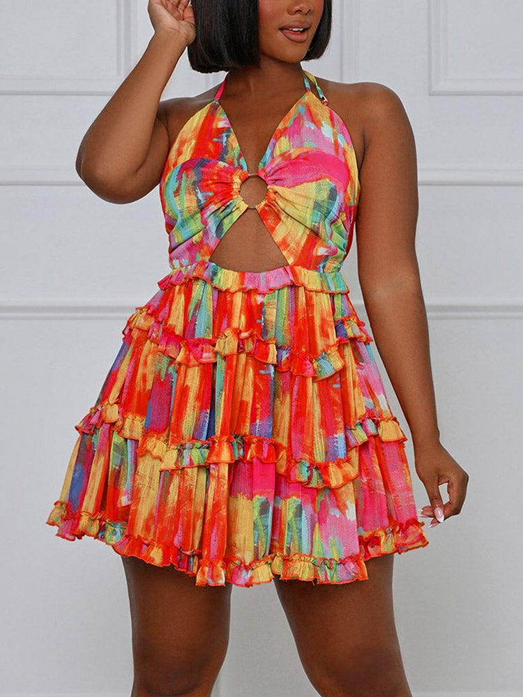 Sixsr Summer Print Cutout Dress