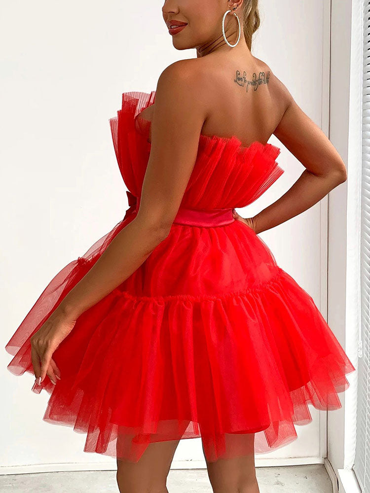 Sixsr Bow Decor Layered Tulle Cocktail Dress