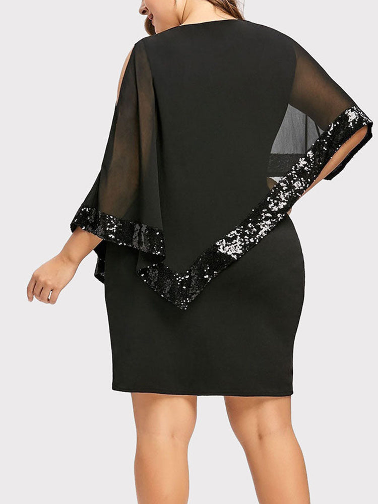 Sixsr Cold Shoulder Overlay Sequins Dress