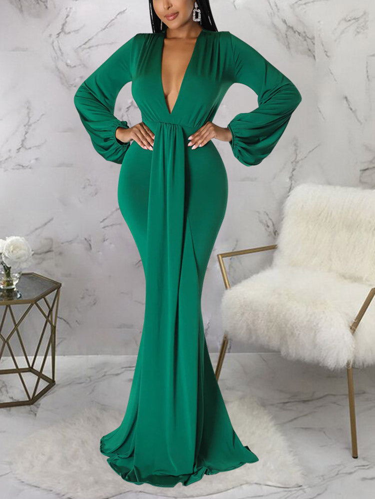 Sixsr Deep V Neck Evening Maxi Dress