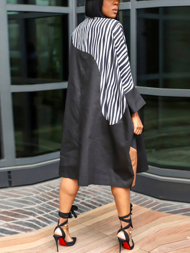 Sixsr Colorblock Turndown Collar Shirt Dress