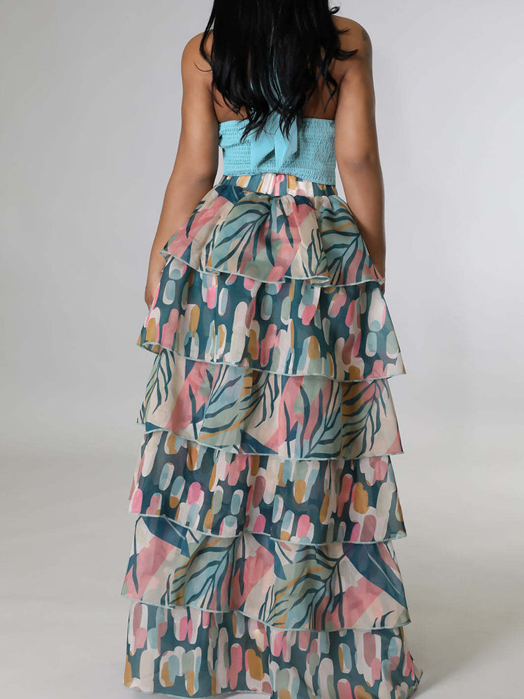 Sixsr Print High Low Tulle Slit Skirt