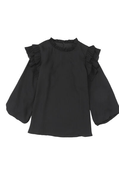 swvws Ruffled Round Neck Long Sleeve Blouse