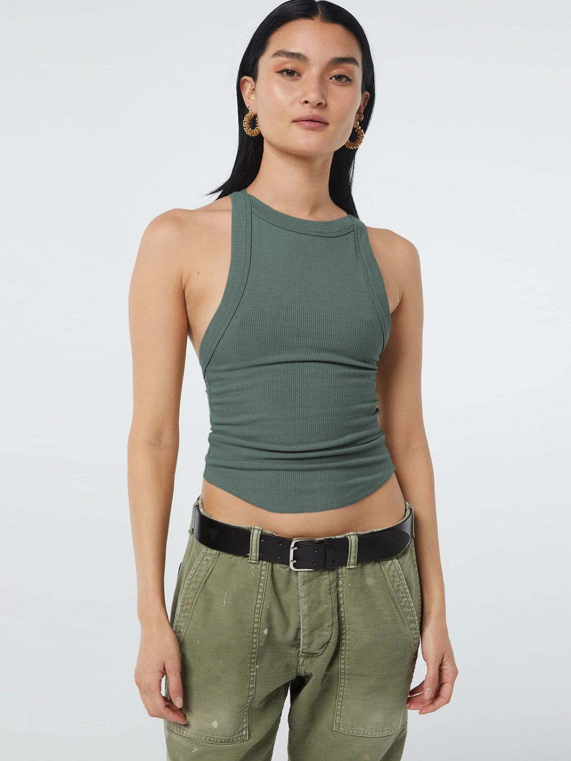 swvws Halter Neck Ribbed Cropped Top