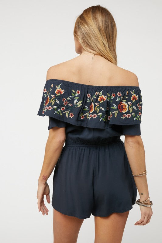 swvws Floral Embroidered Off Shoulder Romper