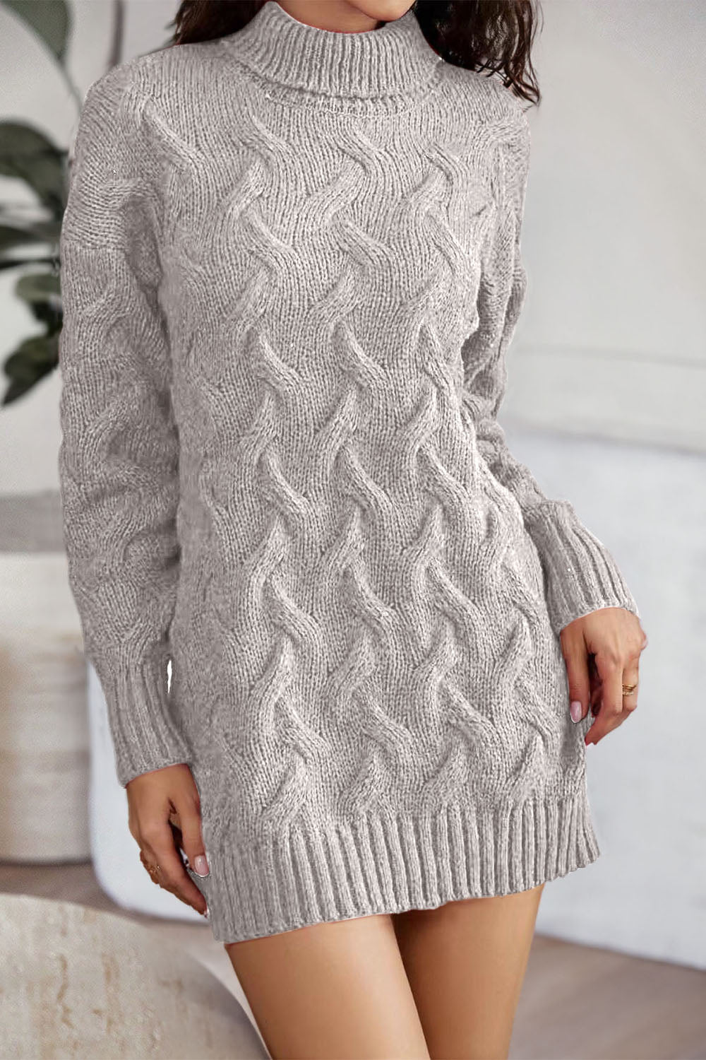 swvws Cable-Knit Turtleneck Sweater Dress