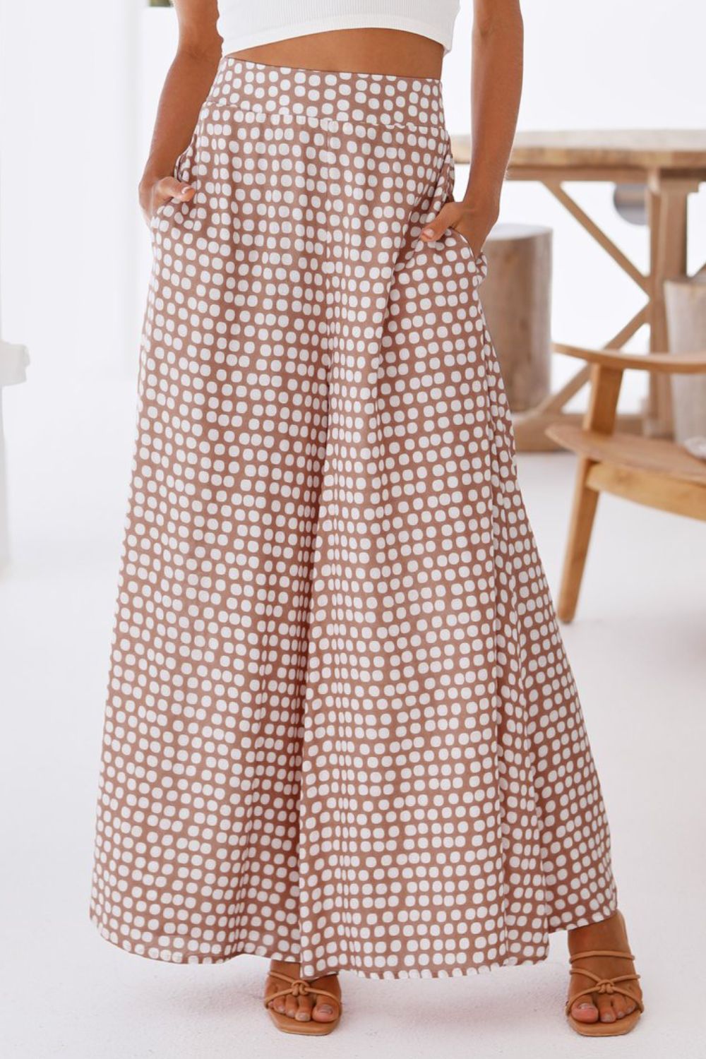 swvws Double Take Polka Dot High Waist Wide Leg Pants with Pockets