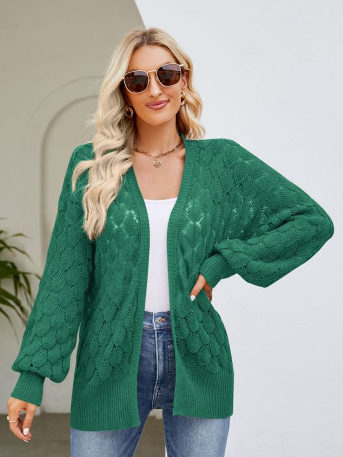 swvws Open Front Ribbed Trim Cardigan