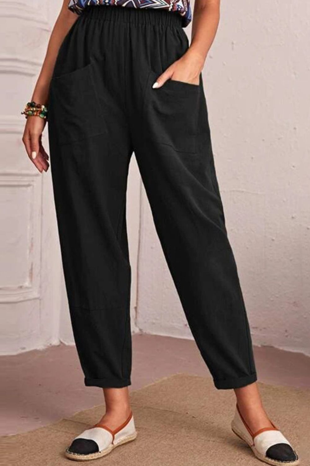 swvws Elastic Waist Pocket Tapered Pants