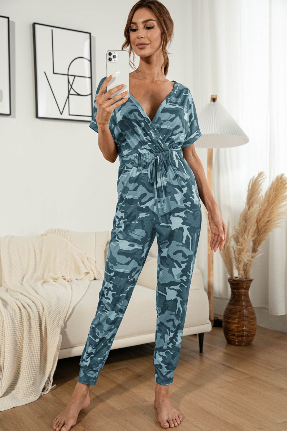 swvws Surplice Neck Tied Short Sleeve Jumpsuit