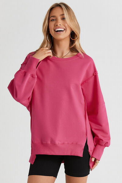 swvws Slit Exposed Seam Round Neck Sweatshirt