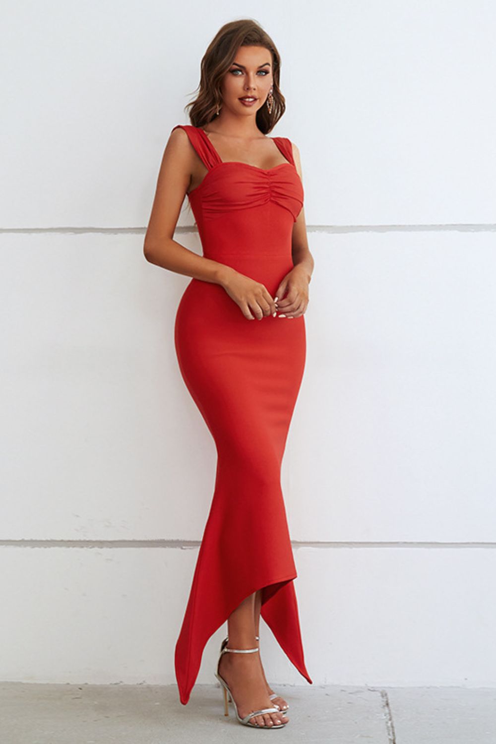 swvws Ruched Sweetheart Neck Hem Detail Dress