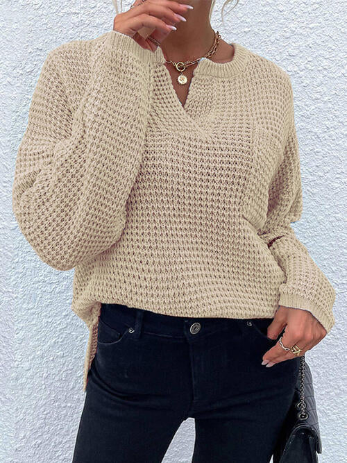 swvws Notched Long Sleeve Sweater