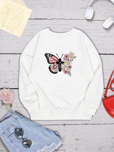 swvws Butterfly Round Neck Dropped Shoulder Sweatshirt