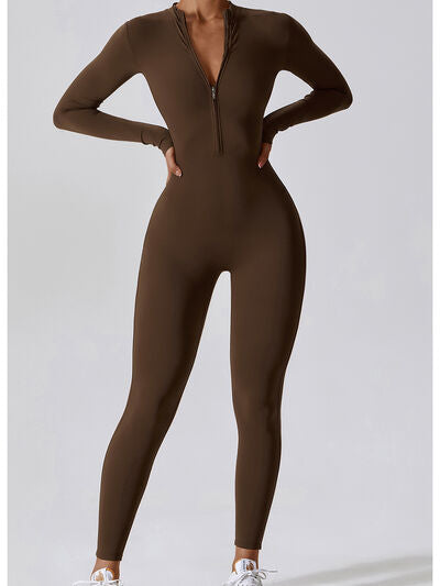 swvws Zip Up Mock Neck Long Sleeve Jumpsuit