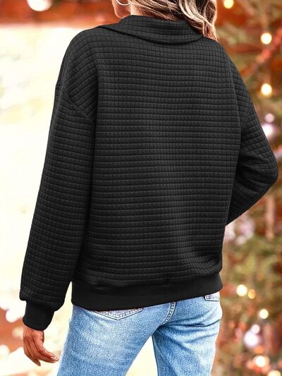 swvws Waffle-Knit Collared Neck Long Sleeve Sweatshirt