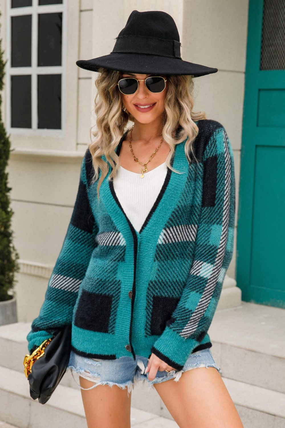 swvws Striped Button-Front Fuzzy Cardigan