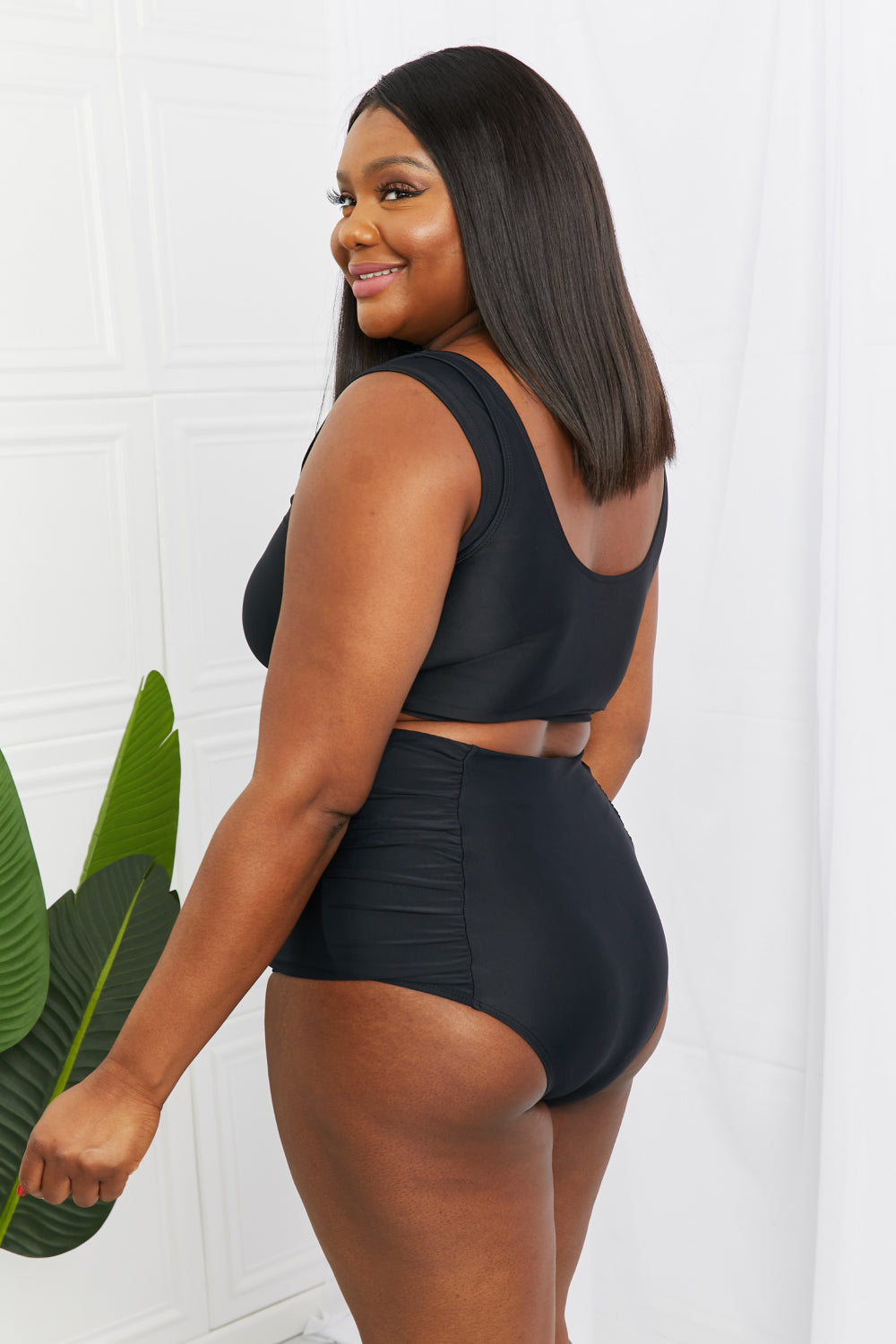 swvws Marina West Swim Sanibel Crop Swim Top and Ruched Bottoms Set in Black