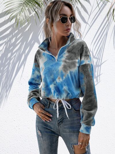 swvws Tie-Dye Quarter Zip Dropped Shoulder Sweatshirt